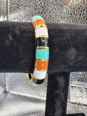 Multicolor Enamel Segment Bangle Bracelet